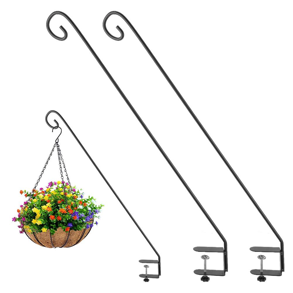 2Pcs Deck Railing Plant Hanger Railing Hanging Hook Deck Shepherd Hook for Hanging Flower Baskets Wind Chimes Planters