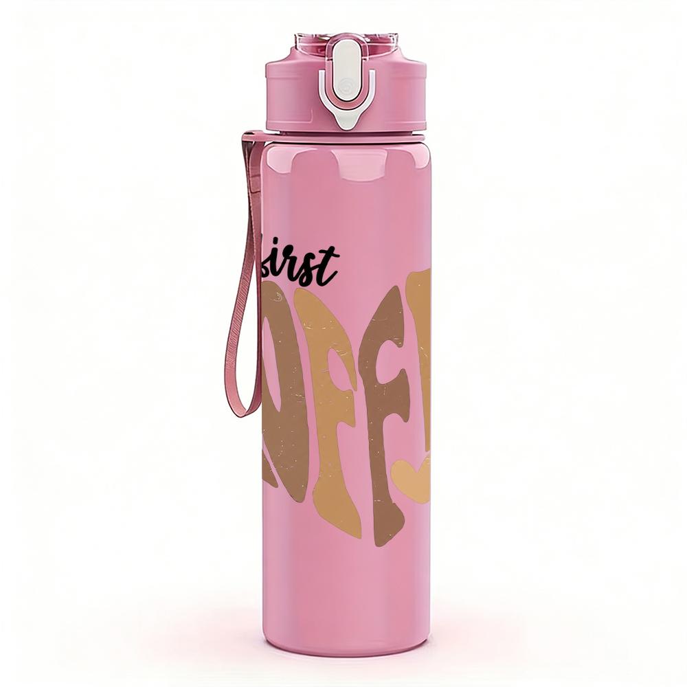 1PC But First Coffee Heart Shape 750ml Color Plastic Sports Water Bottle Leakproof Flip Straw Lid Suitable for Sports Office Home Use