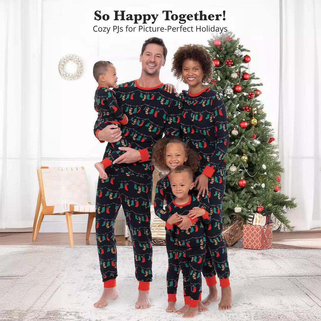 2025 Autumn/Winter Family Matching Outfits: European & American Print Sleepwear for Parents & Kids (Family of 3-4)