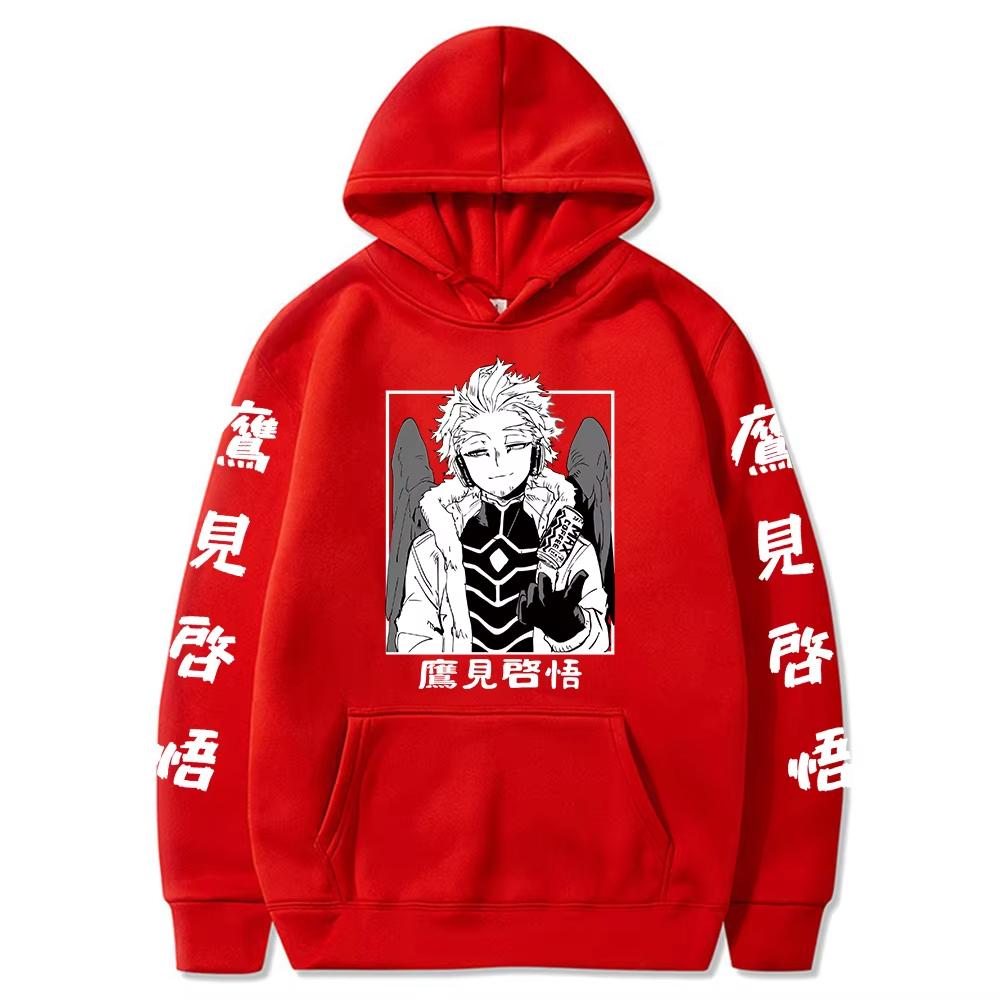 Anime My Hero Academia Hawks Grafik Bedruckter Kapuzenpullover Herren Damen Lässig Locker Kapuzenpullover Manga Pullover Harajuku Sweatshirt