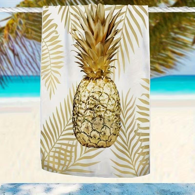 Golden Pineapple Summer Beach Towel Geometric Striped Print Quick Dry Sandproof Absorbent Towel for Beach Travel Vacation