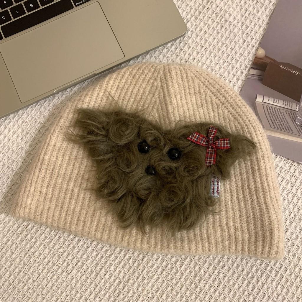 Trendy Dog Knitted Plush Winter Hat For Women Soft And Warm Accessory Fashionable