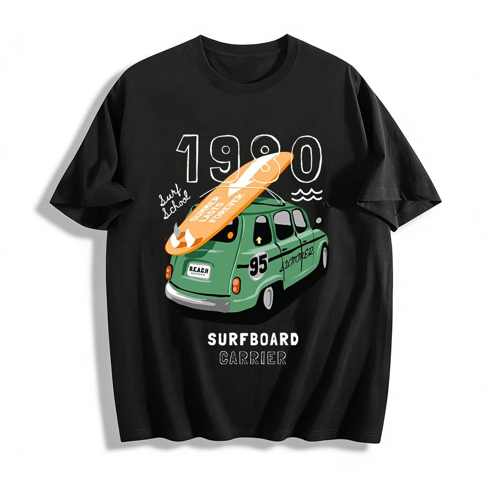 

Summer Lasts Forever Beach Surf Car Print Casual Tee Pure cotton T-shirt XXS