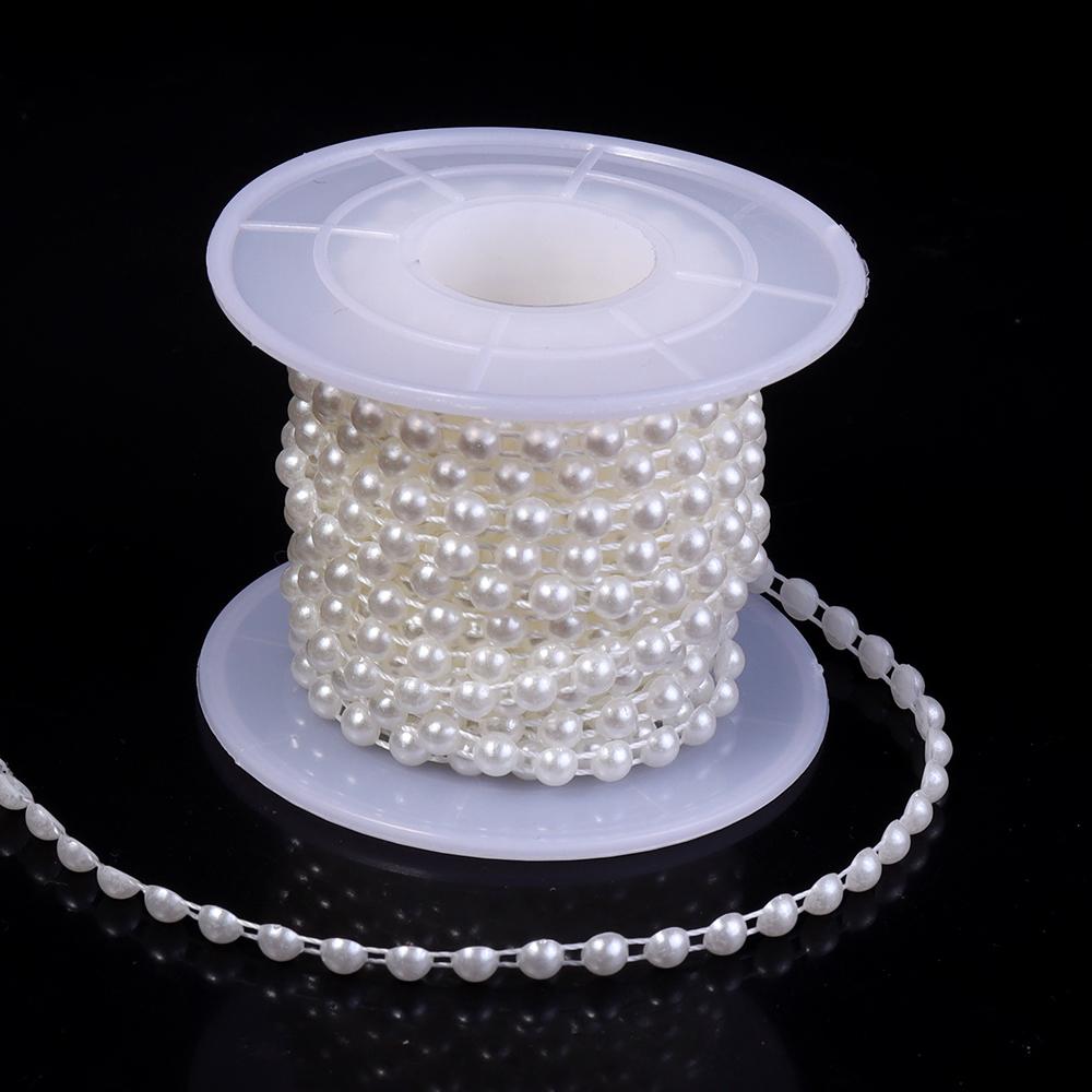 5yards/roll ABS Imitation Pearl Half Round Pearls Chain 4-10mm Cotton Thread Beads Chain For Wedding Party Christmas Decoration