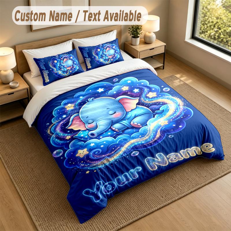 Set Biancheria da Letto Personalizzato a Tema Elefante 3 Pezzi Testo e Nome Personalizzati 1 Lenzuolo 2 Federe Biancheria da Letto per la Casa 1 pezzo