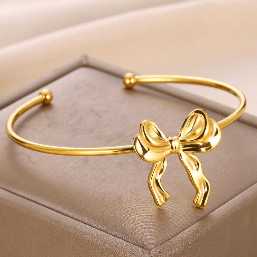 Bowknot Bangle Bracelet for Women Gold Color Stainless Steel Geometric Cuff Bangles Fashion Party Aesthetic Jewelry Gift