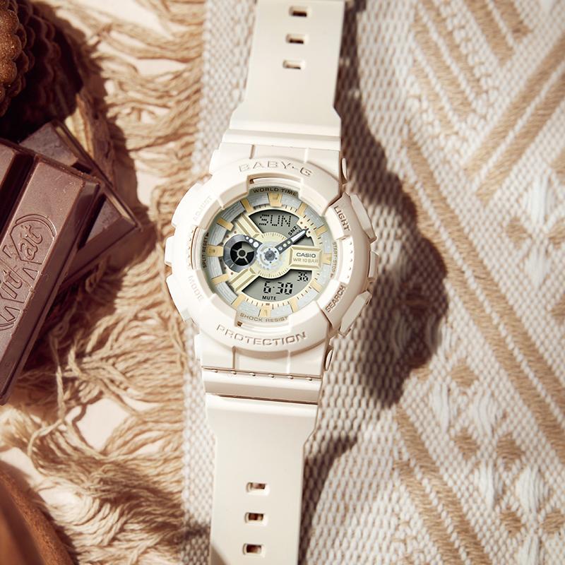 Casio BABY-G Chocolate Theme Series Shockproof and Waterproof Sports and Leisure Cute Round Dial Quartz Movement Resin Strap Japanese BA-110XSW-7APRQ