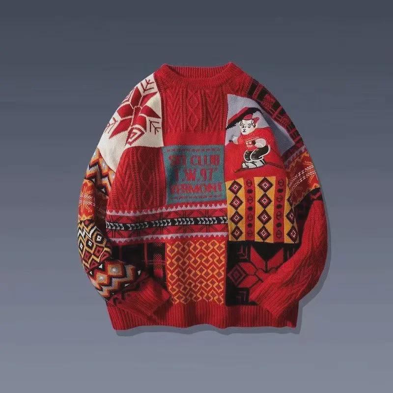 Men's Winter Plus Velvet Thick Warm Knitted Christmas Sweater - Hong Kong Style, Loose Fit, Trendy for Couples