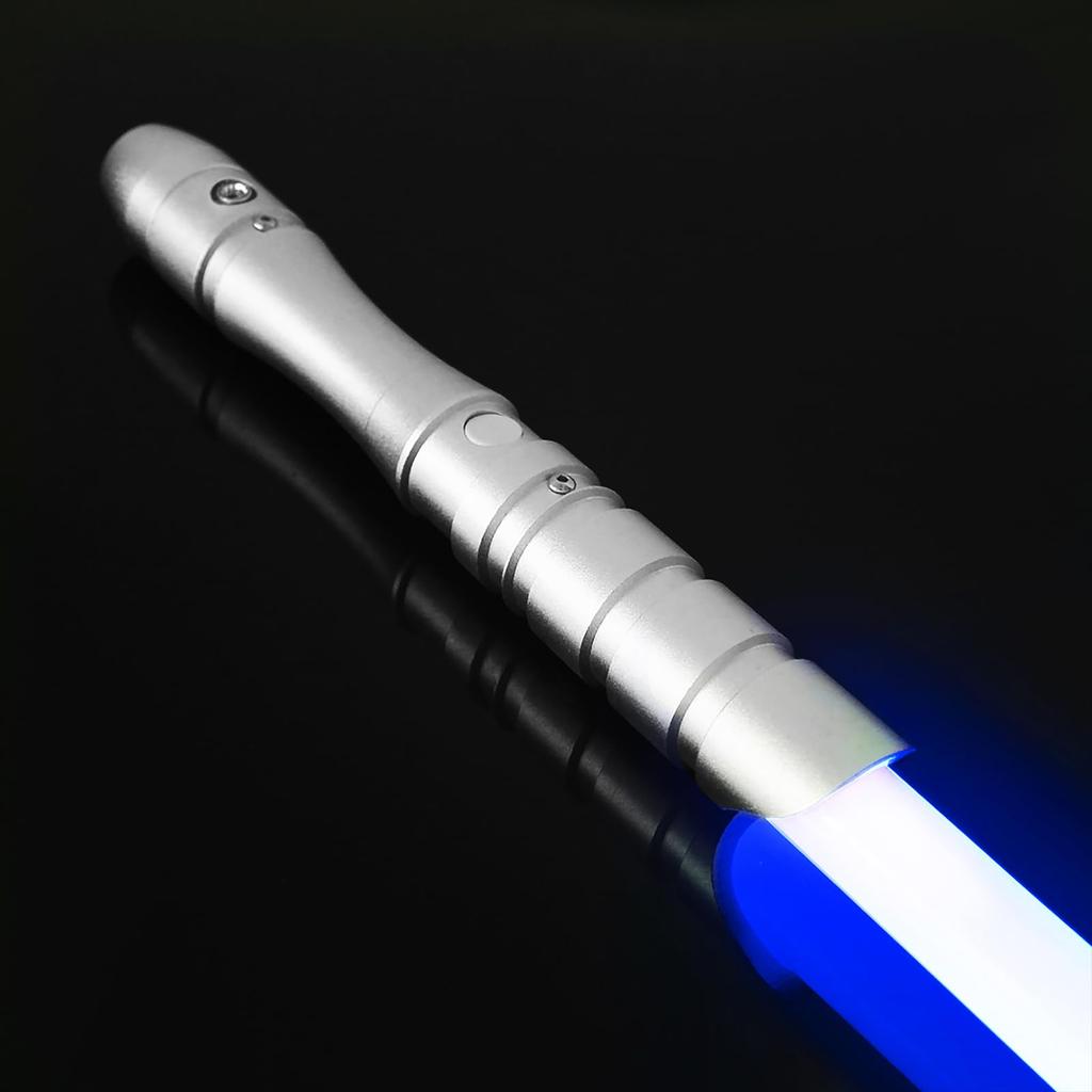 YDD Lightsaber with LED Blade, Metal Hilt, Force FX, Sound Effects, Sensor, Rechargeable Light-Up Sword (Silver-Blue Blade)