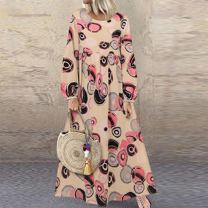 

ZANZEA Женское повседневное платье с круглым вырезом, свободное, с длинным рукавом и принтом 2XL розовый