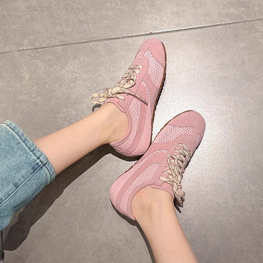 Cowhide version~ 2025 new leather mesh breathable German training shoes women's summer flat-bottomed sports and leisure Forrest Gump shoes board shoes