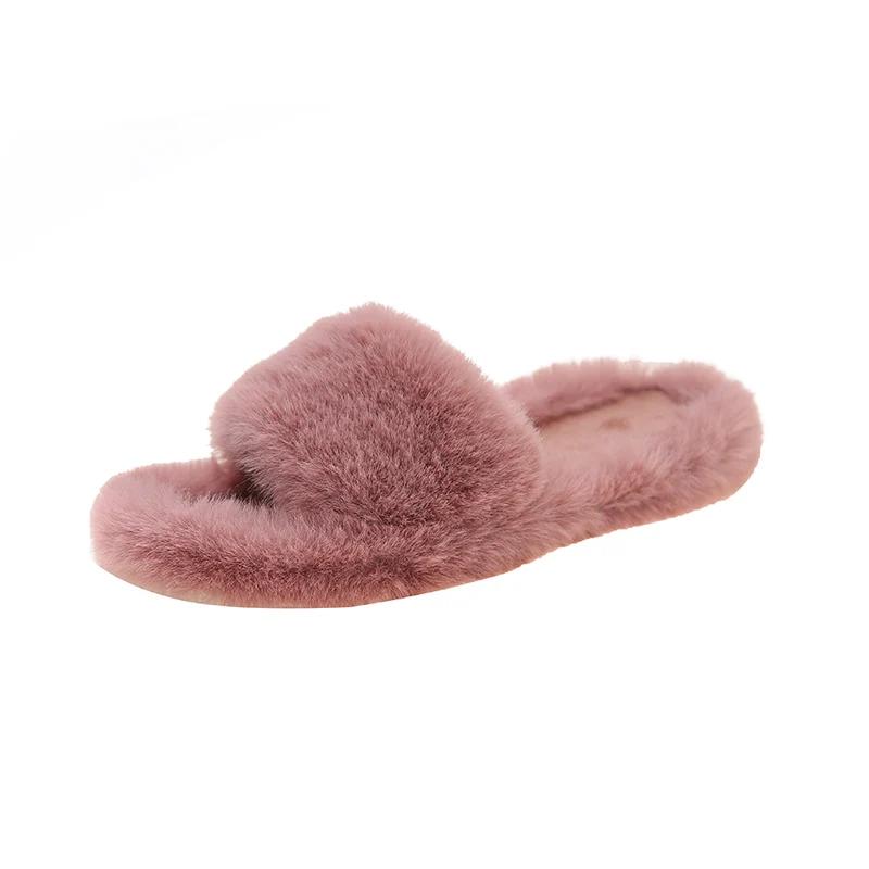Pantoufles en fourrure épaisse à la mode, pantoufles en fourrure double, chaussures décontractées en coton pour la maison, pantoufles plates en peluche à bretelles croisées pour femmes