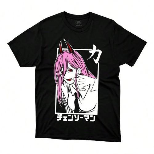 Power Waifu Черная Футболка Бензопила Унисекс Аниме Девушка Унисекс Графическая Футболка Повседневная S