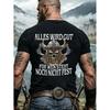 Viking Style T-Shirt Black Skull Warrior with Horned Helmet And German Text for Outdoor Adventures And Casual Wear, Plus Size