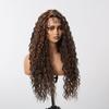 ALAN EATON Long13x4x1 Lace Synthetic Wigs Brown Highlight Golden Curly Wig for Black Women Natural High Density Daily Use