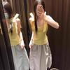 Slim and Thin Solid Color Sleeveless Square Neck Top Summer Sweet Niche Design Bow Sling Vest Women