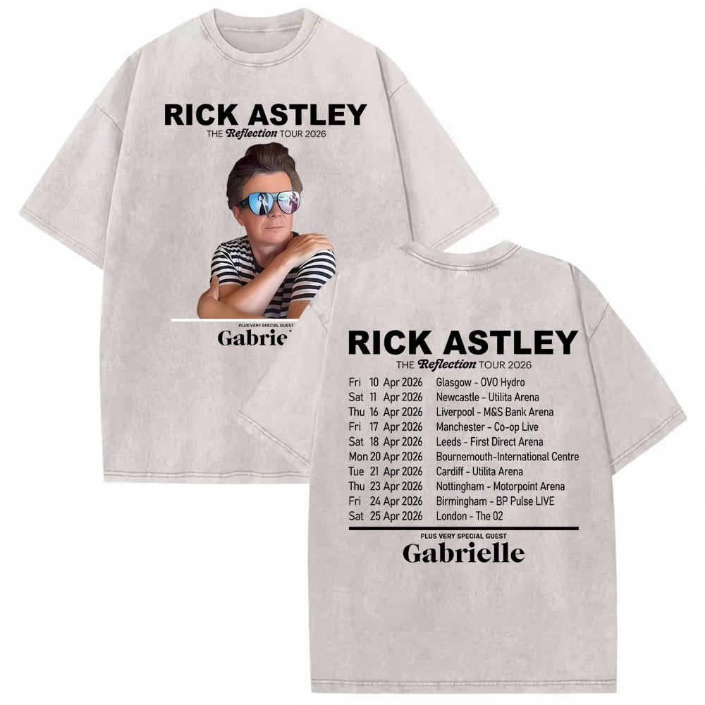 Rick Astley Reflection Tour Print T Shirts Mens Clothing Washed Oversized Tshirts Vintage Short Sleeve T Shirt Streetwear