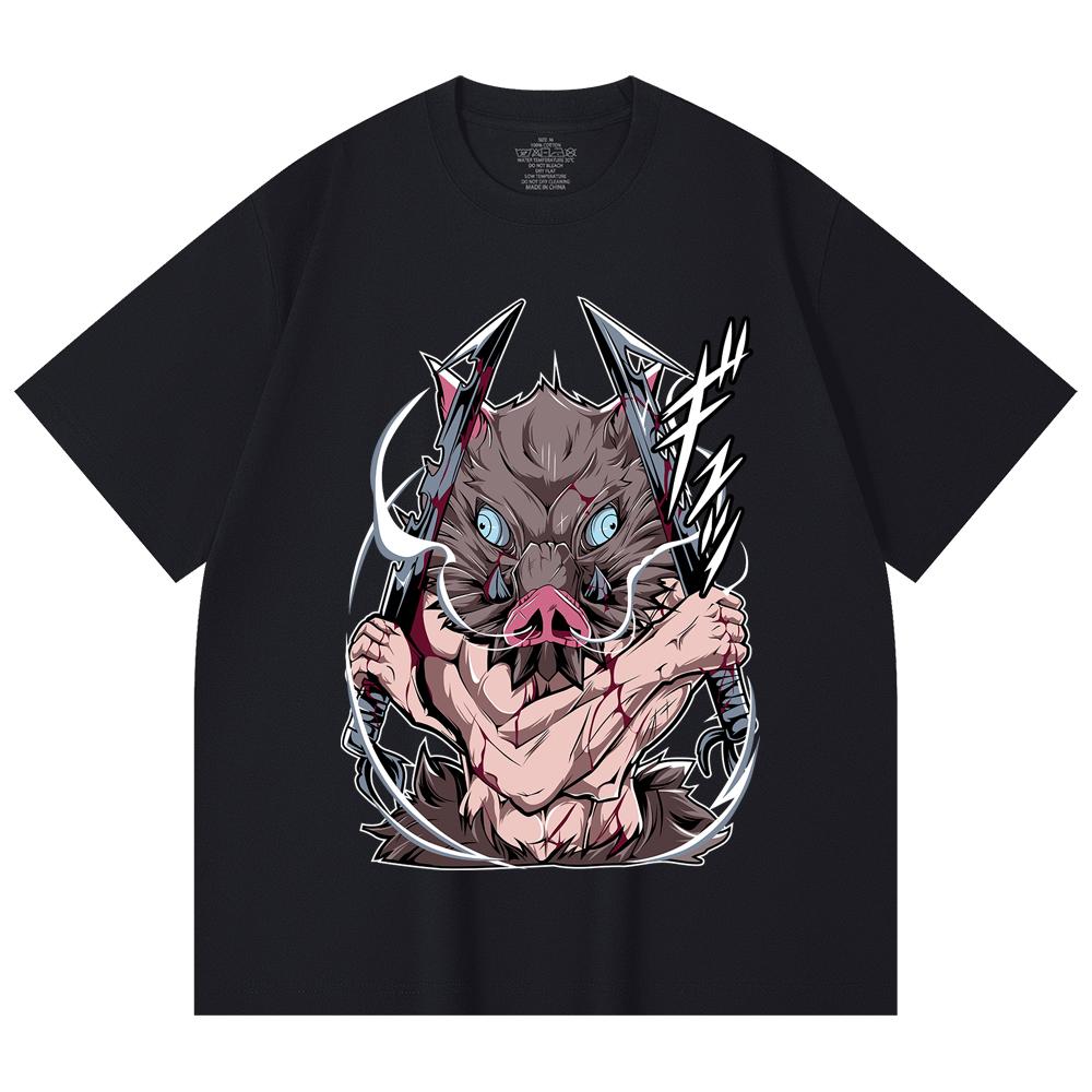 230 Gsm 100% Cotton Demon Slayer V4 Inosuke Print Unisex Heavy Cotton T Shirt
