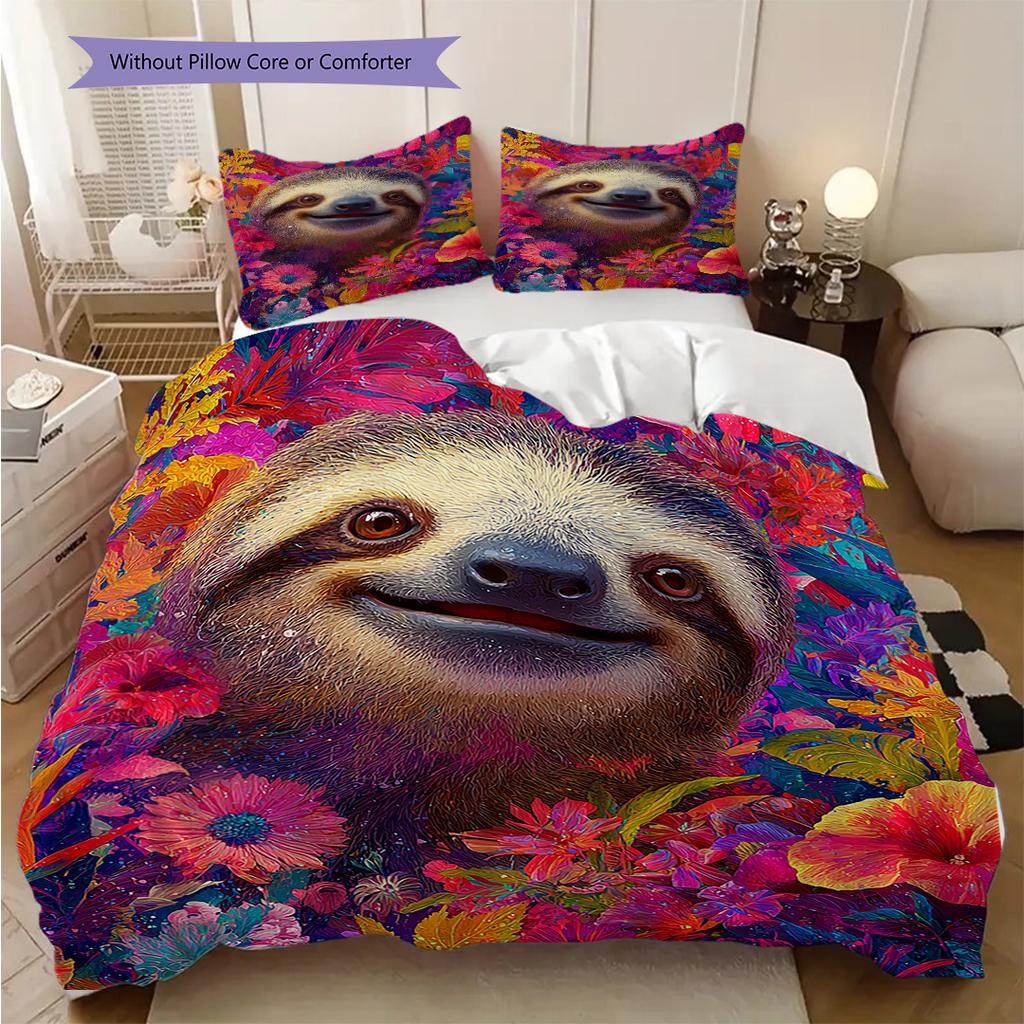 Sloth Pattern Bedding Quilt Set Quilt Cover Pillowcase Home Decoration Birthday Gift (1 * Duvet Cover + 2 * Pillowcase, Without Core)
