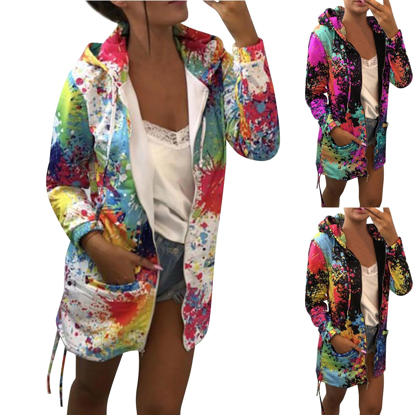 

Women s Fashionable Casual All-Match Splash-ink Tie-Dye Sports Long-sleeved Jacket L