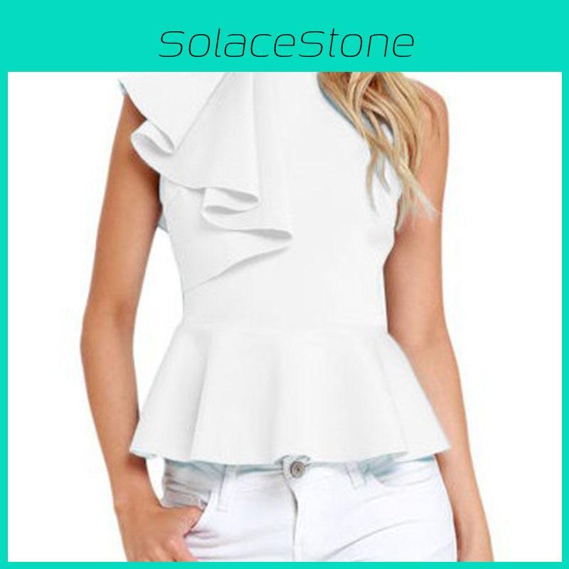 Elegant Women's Fashion Summer Round Neck Irregular Ruffled Slim Sleeveless Solid Top In Chic Colors
