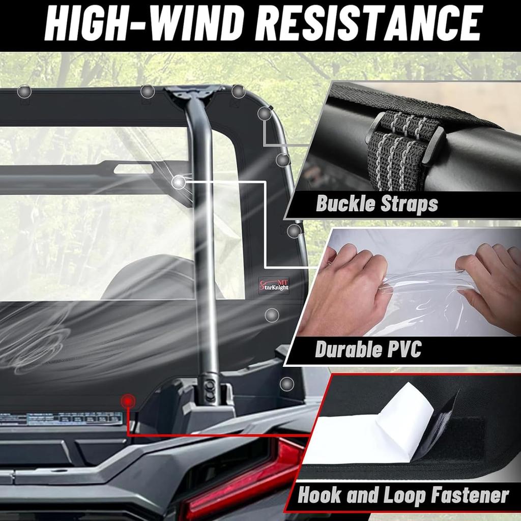 StarknightMT RZR Rear Soft Window Compatible With Polaris RZR XP 1000/4 1000/XP TURBO /XP 4 TURBO RZR Back Windshield RZR Accessories Back Dust Panel