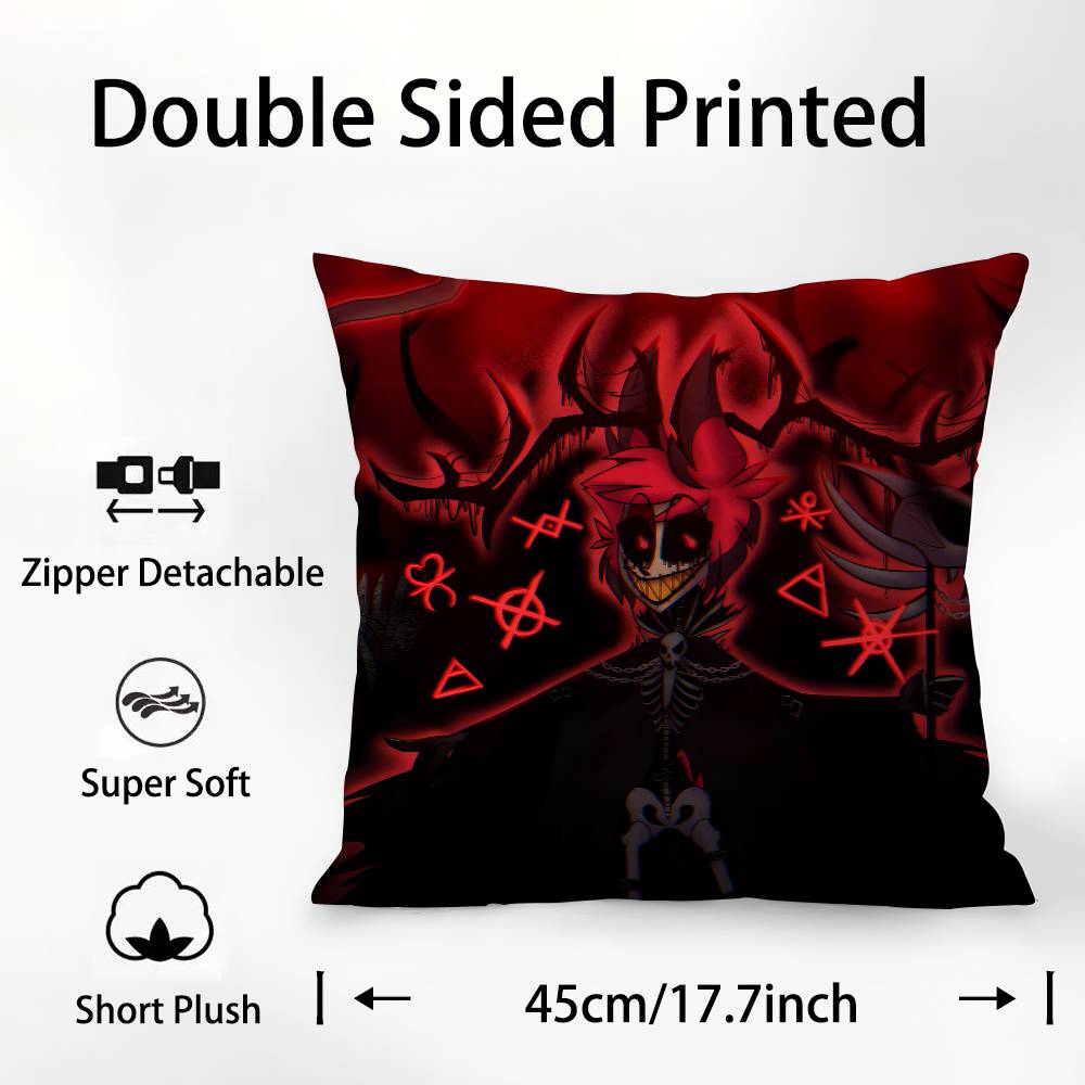 Anime H-Hazbin Hotel Alastor Pillow Case Square Double‑Sided Print Cushion Case For Sofa Home Bedchamber Decor Gift