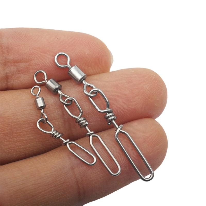 10Pcs Highly Strength Rolling Ball Bearing Snap Fishing Barrels Swivels Baits Connectors Clip for Saltwater Freshwater