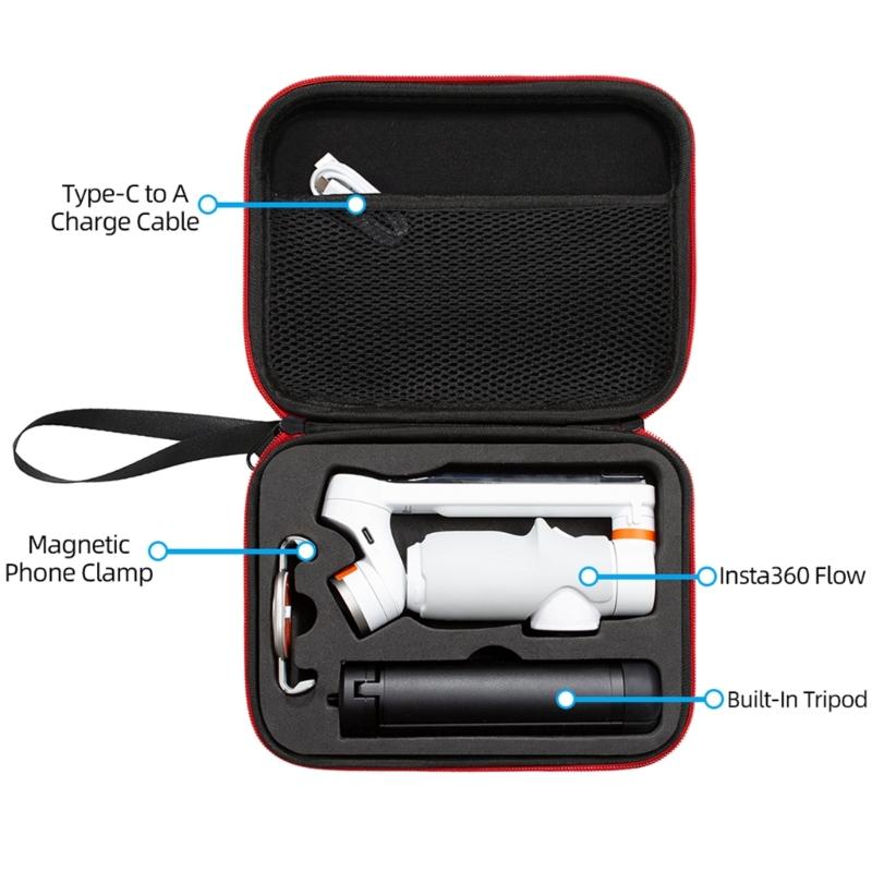Travel Hard Shells with Strap for Insta360 Flow Gimbal Holder Inner Pocket Case with Zipper Easy Open Close Pouch