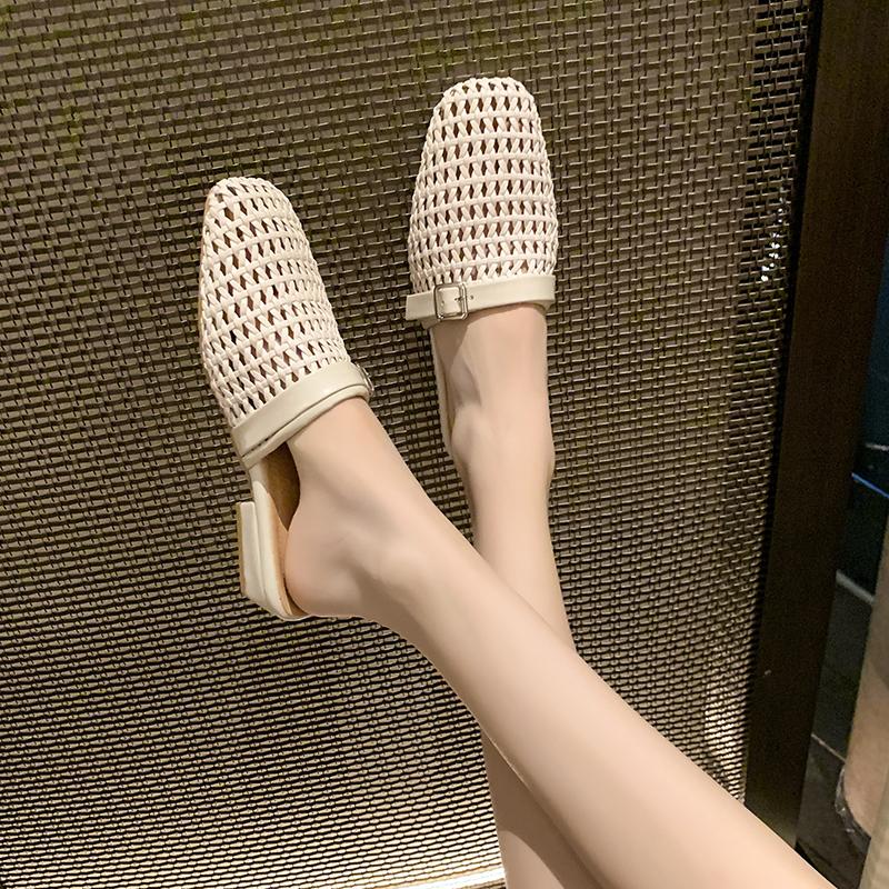 Fashion Women Mesh Mules Shoes Luxury New Slippers Flats Sandals 2025 Designer Hollow Summer Slingback Casual Shoes Buckle Woman Zapatos