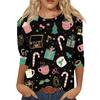 Women's Fashion Casual Round Neck Three-quarter Sleeve Christmas Print T-shirt Top