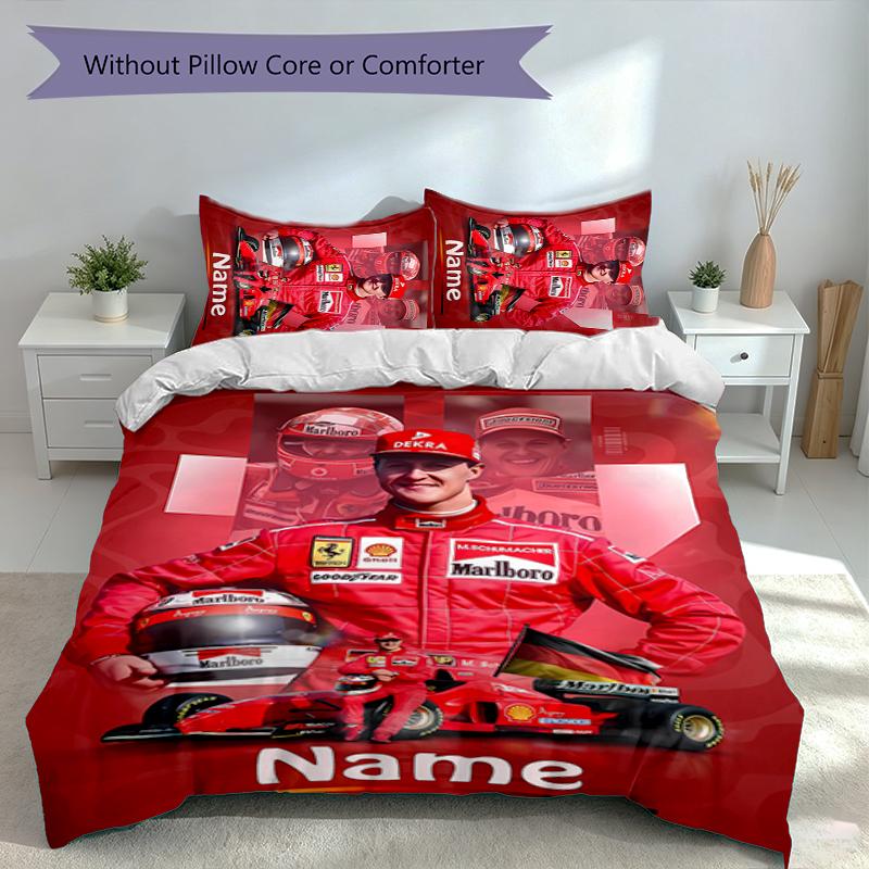 3-teiliges personalisiertes Michael Schumacher Set, Enthält 1 Bettbezug und 2 Kissenbezüge, Ganzjahres-Schlafzimmerdekoration