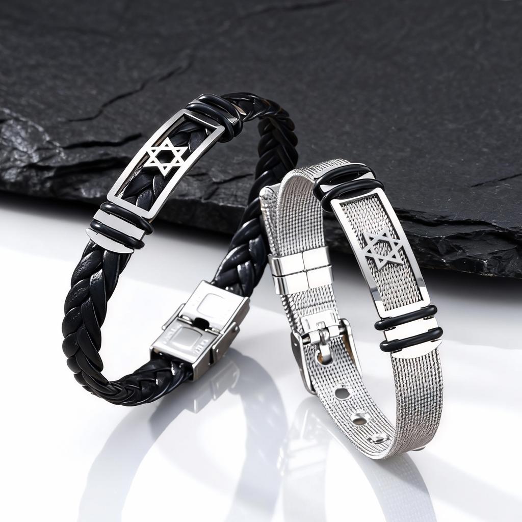 Hexagram Watch Strap Bracelet for Men,Stainless Steel Star of David Wristband,Trendy New Jewelry Gift