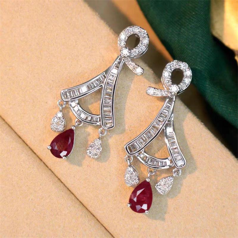 Luxurious Pigeon Blood Red Gemstone Stud Earrings, S925 Sterling Silver, Trendy TikTok Style