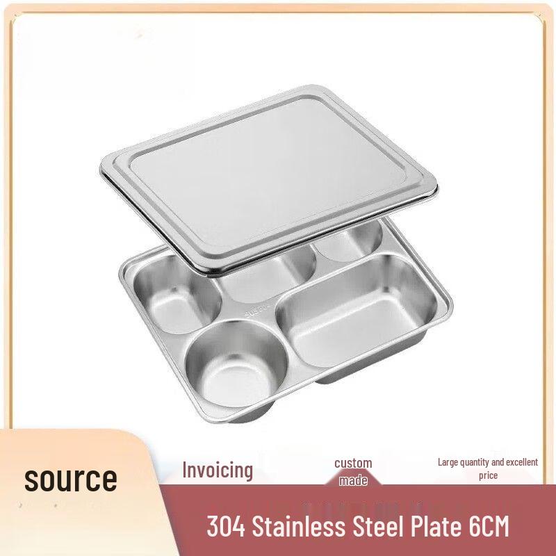 

304 Stainless Steel 5-Compartment Lunch Tray with Lid