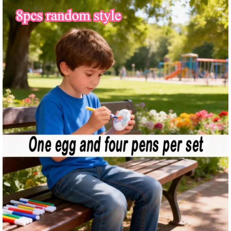 DIY Easter Egg Painting Set (8 Sets) - Hanging Decor with 4 Colored Pencils Each for Kids & Adults