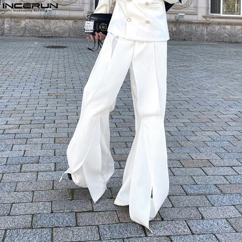 

INCERUN Men Zipper Waist Front Cross Layers Long Flare Pants Long Trousers 4XL чорний