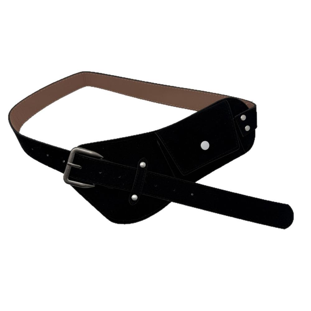 Luxury Design Suede Leather Belt Maillard Retro Wide Waistband Women Waist Belt  Waist Decoration