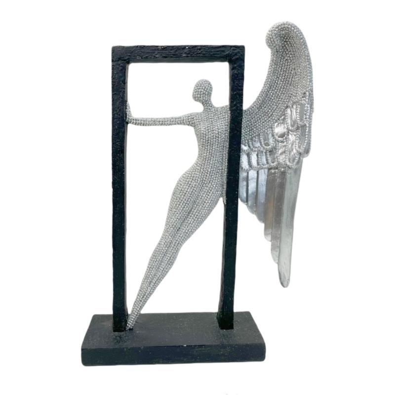 

Элегантная ангельская статуэтка из смолы ангельская скульптура настольные аксессуары для современного домашнего декора книжные полки декоры акцент серебряный