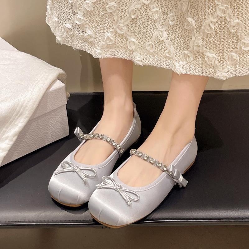 Mode 2025 Neu Innenansicht Damen Mary Jane Schuhe Mode Kristall Damen Flache Schmetterlingsknoten Einzelne Schuhe
