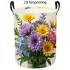 1pc Laundry Basket, Elegant Floral Daisy Pattern Print Dirty Clothes Hamper, Collapsible Storage Organizer with Handles, Casual Home Style Clothing Bi