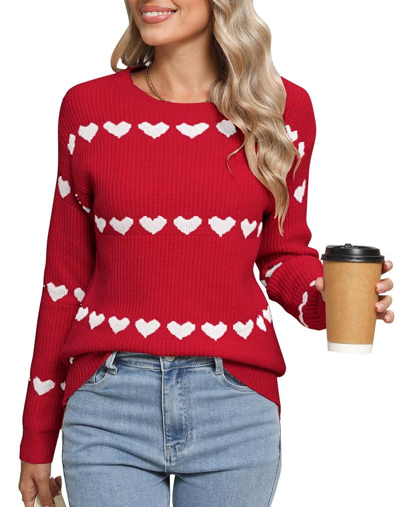 Europe, America, autumn and winter new hot-selling sweaters women's  Valentine's Day love round neck pullover knitted sweater top