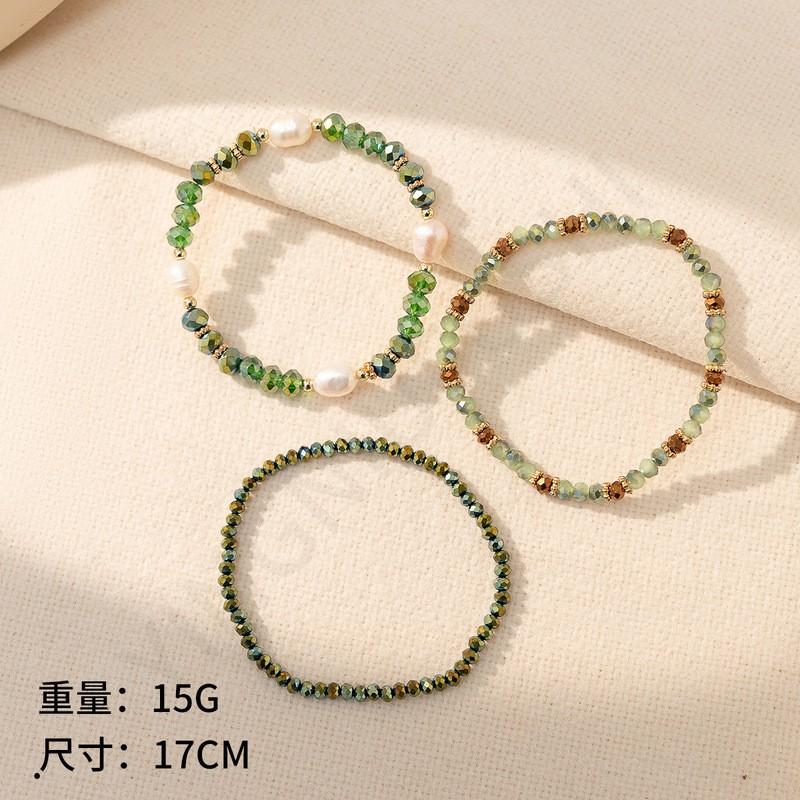 Handmade Bohemian Style Crystal Beaded Bracelet Set Women - Green Yellow Coffee Blue Color Options Natural Pearl Plastic CCB