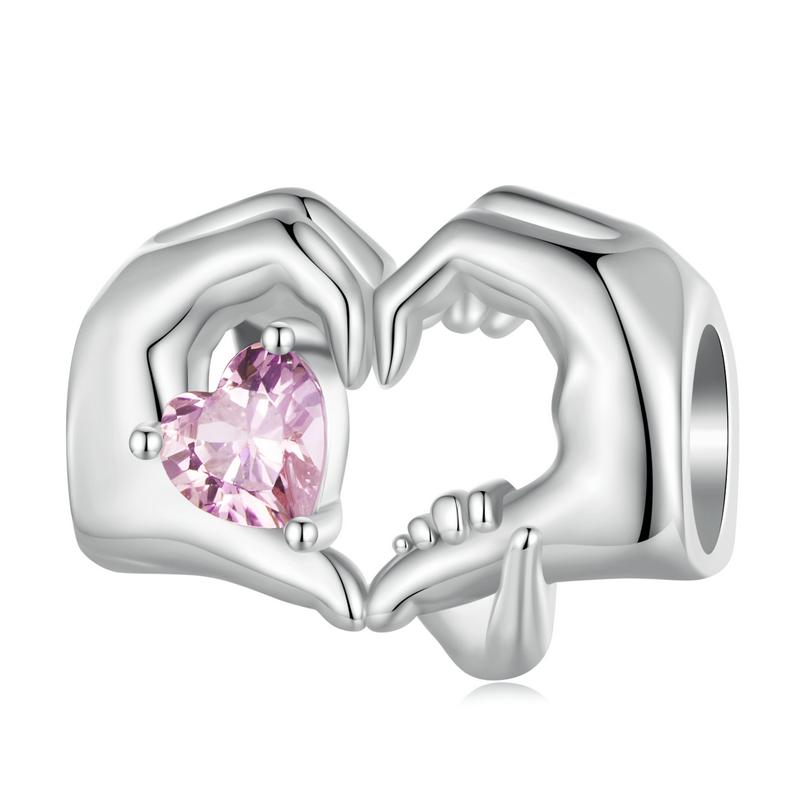WOSTU 925 Sterling Silver Love Pink Heart Charms Rainbow Moonstone Bead Flower Pendant Fit DIY Bracelet Necklace Jewelry Making