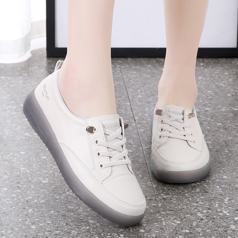Loafers Ladies Large Size Spring Lace-up White Shoes Women Fashion Casual Soft Sole Flat Shoes Women