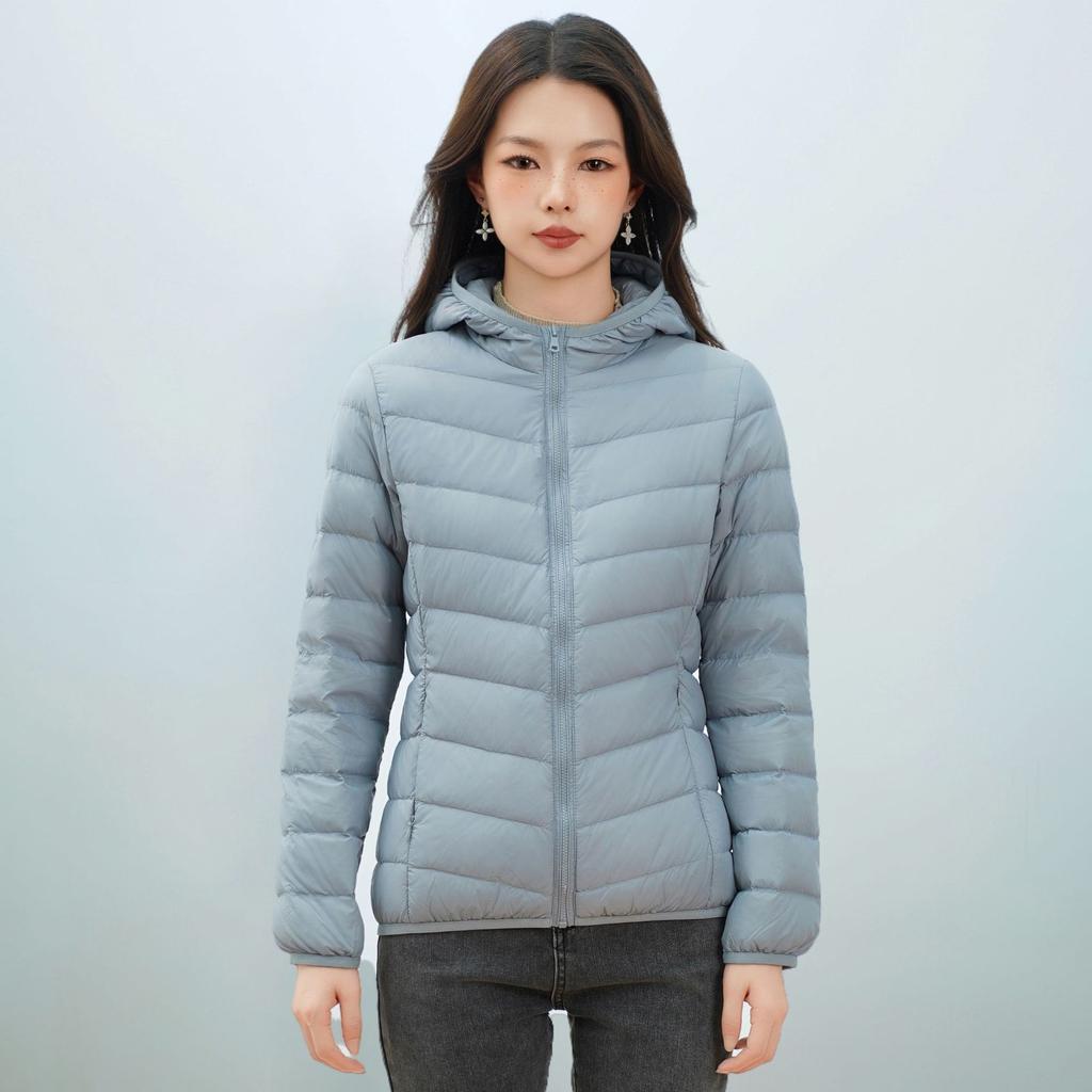 Dámská podzimní a zimní 90% prachová bunda z lehkého kachního peří s kapucí, jednoduchá bunda