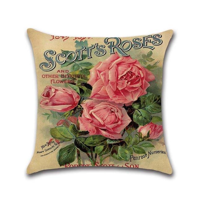 Retro Flower Decorative Pillowcases Rose Pattern Cotton Linen Throw Pillow Case Rose Pillow Cover Kussensloop Almohada Zt294