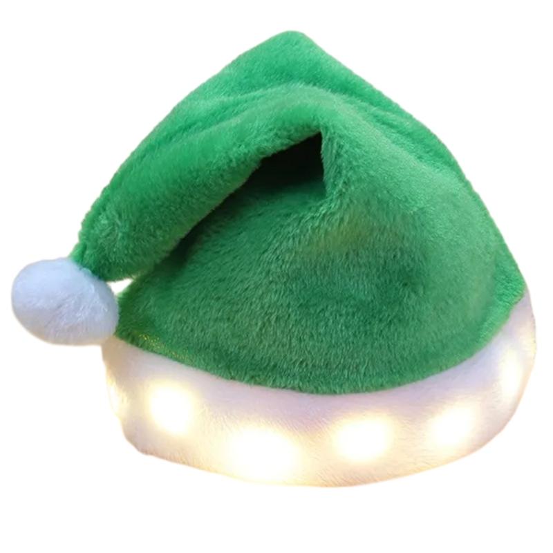

Plush LED Christmas Party Hat for Children Adult Family Gathering Pullover Santa Hat Festival Props Holiday Headpiece