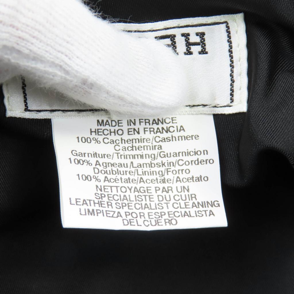 Excellent HERMES hat Leather trim with studs Gray black cashmere Women 57 Used