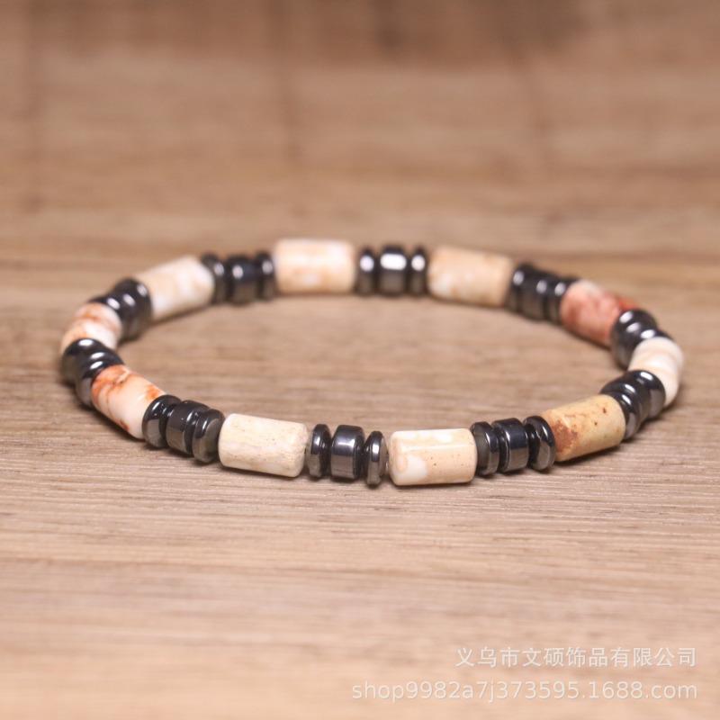 Red Imperial Jasper Hematite Tube Bracelet – Adjustable Beaded Jewelry, Passion Protection Gift for Men & Women
